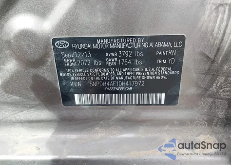 2013 Hyundai Elantra Limited z USA, uszkodzony, nr VIN 5NPDH4AE1DH417972